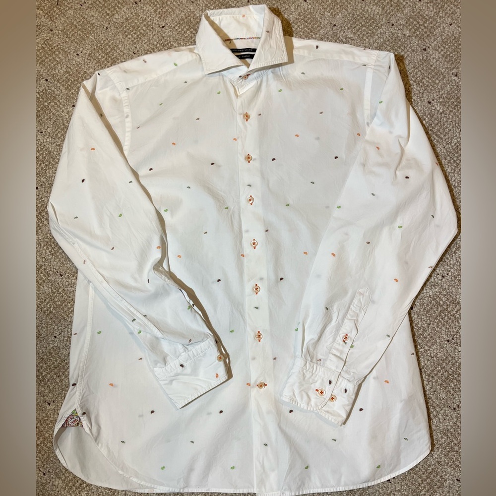 Hammer Made White Fruit Long Sleeve Button Up L Dress Shirt Men's 42/16.5 - Picture 4 of 10